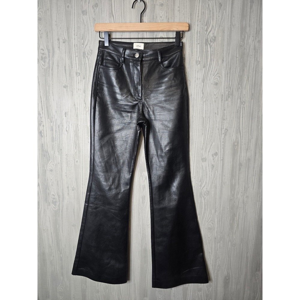 Aritzia Wilfred Melina Flare Pants Womens 0 Black Vegan Leather High Rise